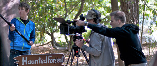 Darren Directing in the Woods with Ash and Josh